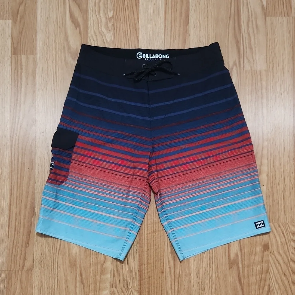 Billabong All Day Pro Men's Gradient Stripped Swim Shorts - Red and Blue
